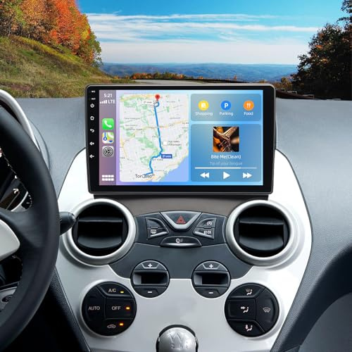 4G+64G Android 14 Car Stereo for Ford Ka 2008-2014 with Wireless CarPlay Android Auto 9 Inch Touchscreen Double Din Car Radio with Bluetooth GPS WIFI FM RDS SWC Mirror Link Backup Camera