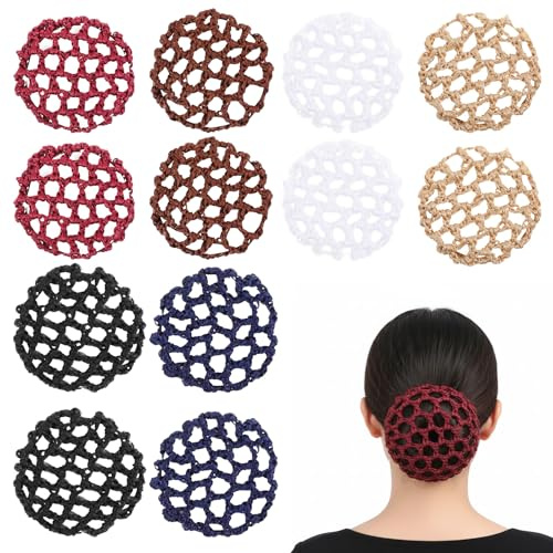 TIESOME 12 Stück Bündel des Duttnetz, 6 Farben Net for Hair | Haarnetze Frisuren Ballettnetz Bun Frisurenhilfe Stoff Knotennetz Dutt Ballett Mädchen für Frauen und Mädchen