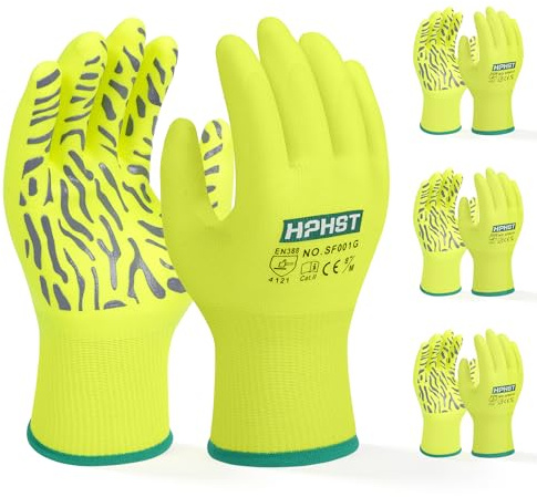 HPHST Arbeitshandschuhe, SF001G Nitril beschichtet Leicht Ölbestandig, Nahtlose Strick Nylon Schutzshandschuhe für Arbeit, Auto, Lager (Gelb 3 Paar, 9/L)