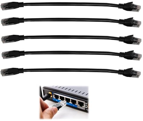 FunWorth Cat6 Ethernet Cable 50cm, 5 Pack 1000Mbps Network LAN Cat6 Patch | PVC, copper. 5 pcs short cat6 ethernet patch leads with RJ45 connectors. Black. Router, switch, PC, TV, modem