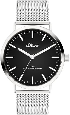 s.Oliver Damenuhr aus Edelstahl mit Meshband - Large 38 mm - Zeitlose, alltagstaugliche, analoge Armbanduhr mit Quarzwerk - hoher 5 ATM wasserdicht - Kratzunempfindliches Mineralglas
