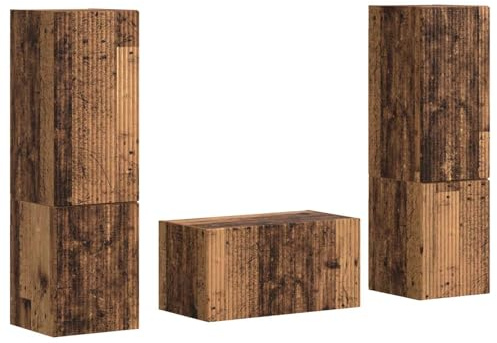 Yisssmeng TV Lowboard Altholz Wandregal Set 5-TLG 31x30x60 cm Holzwerkstoff Modernes Wohnzimmer Regal Fernsehschrank für Loft Studio Apartment Deko
