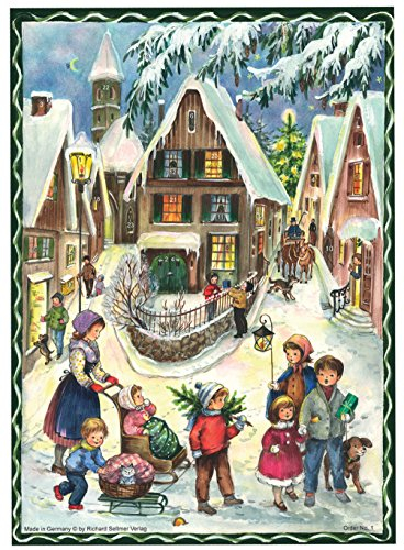 Nostalgischer Adventskalender mit Bildern und Glimmer Weihnachten im Dorf