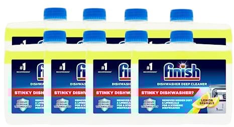 Finish, Dishwasher Cleaner, Lemon Sparkle, 250ml (Bulk Pack of 8, Total 2L), Removes Grease and Limescale, Fresh Smelling, Fights Odour for a Cleaner Hygienic Dishwasher Machine