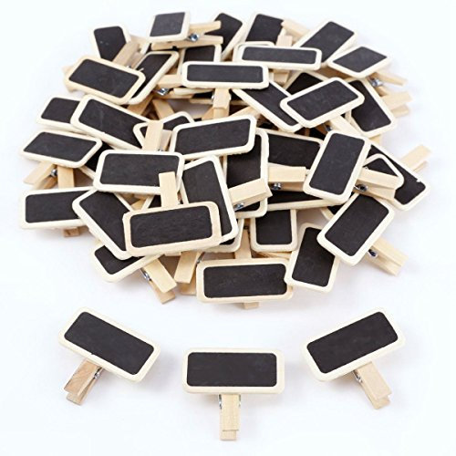 SODIAL 50 Mini Tableau Noir Bois Message Rectangle Ardoise A Pince Clip Carte Panneau memos Etiquette Prix Marque Place Numero Table