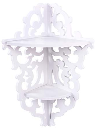 Estink Mensola Angolare da Parete a 2 Ripiani, Design Retrò, 45 cm di Altezza, Scaffale per CD, Libri, Ornamenti, Bianco