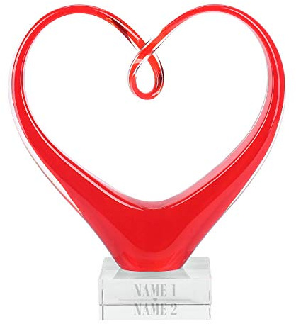 Herz & Heim® Rote Herz Skulptur von Leonardo mit Gravur zur Hochzeit mit Namen der Liebenden