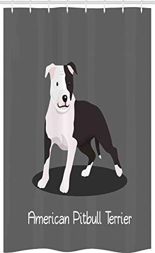 ABAKUHAUS Pitbull Schmaler Duschvorhang, Amerikanischer Cartoon Terrier, Badezimmer Deko Set aus Stoff mit Haken, 120 x 180 cm, Mehrfarbig