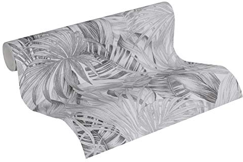 A.S. Création Tapete Floral Grau Weiß Schwarz Attractive 2 368203 - Pflanzen Vliestapete - 10,05 m x 0,53 m Made in Germany