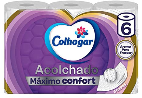 Colhogar Acolchado x6 - Papel Higiénico Acolchado - Paquete con 6 Rollos - Papel de Baño de 3 Capas - Máximo Confort - Perfumado - Blanco