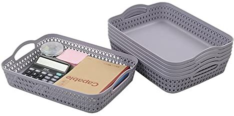Rinboat Grey Plastic Storage Basket Tray, A4 Plastic Basket Trays, 6 Packs