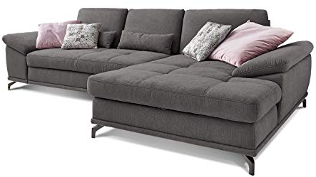 Cavadore Ecksofa Castiel mit Federkern / Großes Sofa in L-Form mit Sitztiefenverstellung und XL-Longchair / 312 x 89 x 173 / Webstoff, Grau