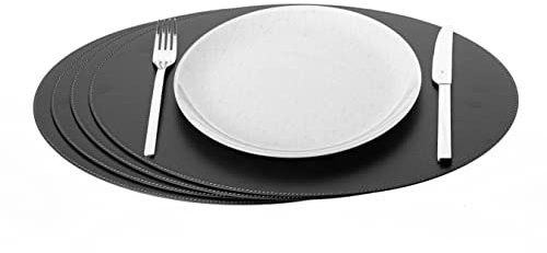 Nikalaz Oval Platzsets aus Recyceltem Leder, 4 Stück Tischsets, Tisch-Matten, Platzdeckchen 45.7 x 33 cm (Schwarz)