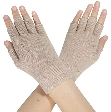 ZLYC Damen Wolle Halbfinger Handschuhe Winter Stricken Fingerlose Handschuhe (Einfarbig Bräune),Einheitsgröße