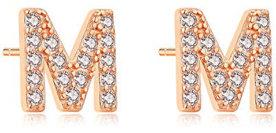 Aroncent Ohrringe Buchstabe 925 Sterling Silber Buchstaben Ohrstecker Initiale Ohrschmuck mit Zirkonia M