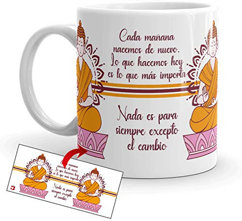 Kembilove Tazas de café Buda – Tazas Desayuno mandalas – Tazas con mensajes positivos – Buda de la abundancia – Tazas originales figura buda – Tazas de té mandalas y Buda
