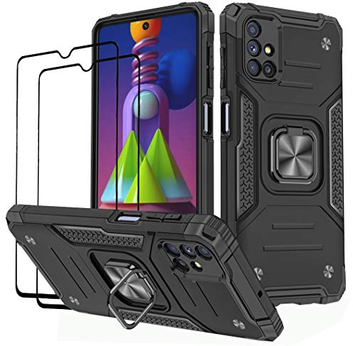 KANSI Cover compatibile per Samsung Galaxy M51, in vetro temperato [2 pezzi] custodia in silicone TPU girevole a 360° magnete anello di supporto doppia difesa protezione custodia per Samsung M51 -