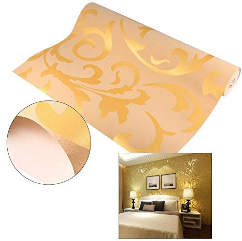 Papel pintado de diseño barroco, Mural de papel tapiz no tejido, Adorno de damasco Papel tapiz óptico tridimensional dorado para sala de estar Telón de fondo de TV de hotel