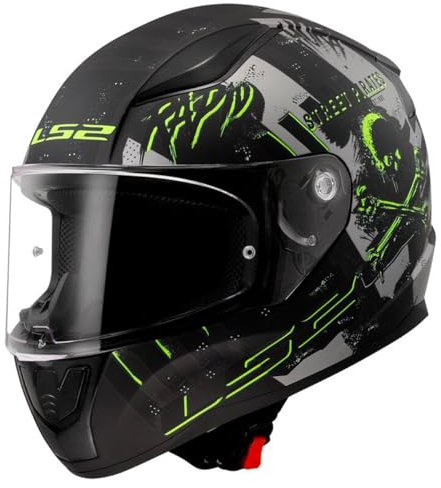 LS2, Motorradhelm Integralhelm Rapid II Pirates Matt Titanium, M, Schwarz / Gelb