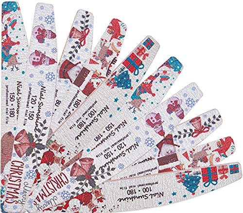 NICENEEDED 5Pcs Limas de Uñas de Navidad, Lima de Uñas de Tablero de Esmeril para Uñas Naturales Limas de Uñas de Grano para Mujeres Y Niñas Uñas Acrílicas Naturales