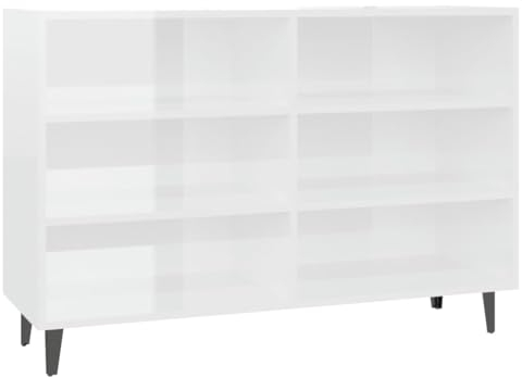 vidaXL Sideboard Beistellschrank Kommode Schrank Anrichte Bücherregal Bücherschrank Mehrzweckschrank Standschrank Hochglanz-Weiß 103,5x35x70cm Holzwerkstoff