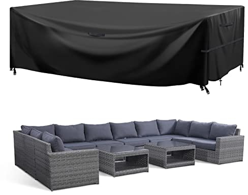 GARPROVM Funda para Muebles de Jardín Exterior, Conjuntos de Muebles Cubierta Impermeable, Paño de Oxford 600D, para Sofa de Jardin, al Aire Libre, Patio, Funda para Sofa de Esquina (315x180x74cm)