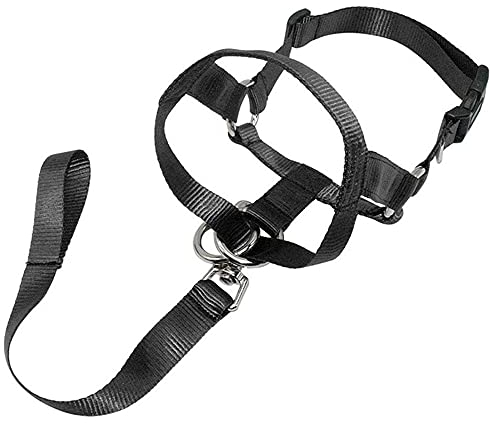 SEIWEI Rindenloses Hundehalsband, Verstellbares Schwarzes Nylon-Haarhalsband ohne Zug für Hunde, Stoppt das Ziehen und Ersticken bei Spaziergängen - L