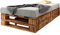 sunnypillow Palettenbett M2 aus Holz 100 x 200 cm mit Lattenrost und 2 Bettkästen. Stabiles Seniorenbett Kinderbett Jugendbett Gästebett erhöhtes Einzelbett Bettgestell Futonbett Komforthöhe Geflammt