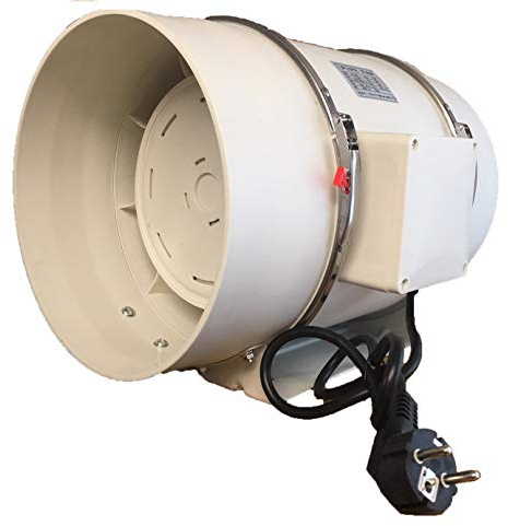 Schahba Rohrventilator Lüfter Badlüfter 200 mm - 2-stufig mit Schalter, Kugellager, Fuß & Kabel - IP44 Schutzklasse, 1200/955 m³/h Luftstrom, leise & effizient (200 mm)