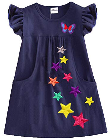 VIKITA Robe Enfant Broderie Fleur Robe rayée Coton Fille - Sh5808-130/140cm (9-10 Ans),Multicolore