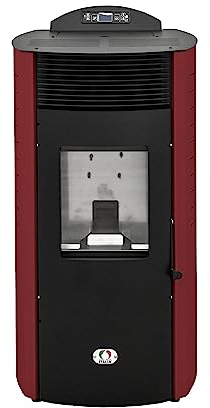 STUFE A PELLET ITALIA - Mod. Siberia New 18 KW, Poêle à pellet, ventilé, Réchaud jusqu'à 160 m², 5 niveaux de puissance, 5 vitesses de ventilation, programmable, double canal (Rouge)