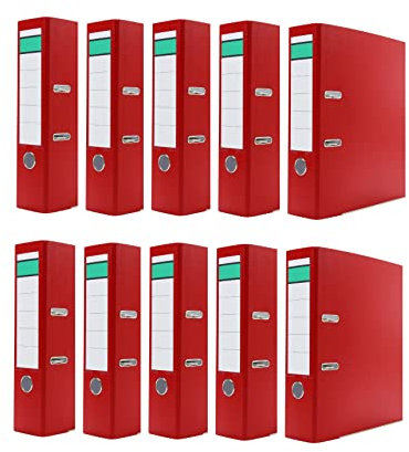 mybuy24 10 x PP Ordner DIN A4 8 cm breit rot Aktenordner Kunststoffordner Büroordner Plastik