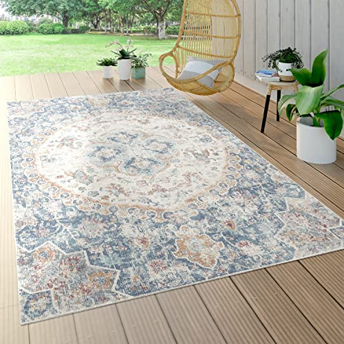Paco Home In- & Outdoor Teppich Balkon Terrasse Küchenteppich Gartenteppich Modern, Grösse:160x230 cm, Farbe:Blau 4