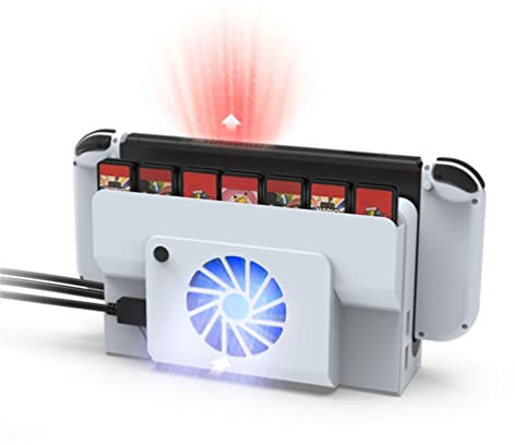 Switch Game Console Host Based Cooling Fan, Heat Radiator LED Dock Cooler with Game Card Slot, External Cooler Compatible for Switch OLED