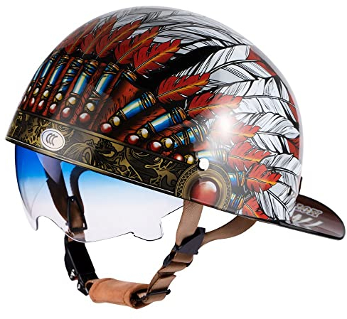 Mezzo Casco Moto Casco Aperto con Occhiali, Retro Casco per Moto, Certificazione ECE, Aspetto Unico E Raffinato, Adatto A Uomini E Donne Adulti, Fodera Comoda E Traspirante