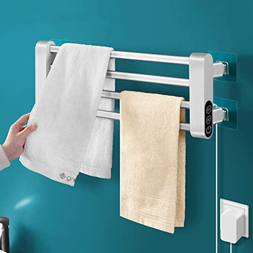 HMAKGG Scaldasalviette Elettrico Bagno con Termostato Portasciugamani Bagno da Parete Bianco 36W Basso Consumo Con Temporizzazione e Display a LED Termoarredo Elettrico Ripiegabile a 90°