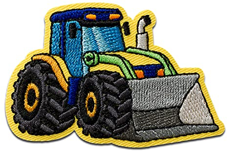 Mono Quick Truck Bagger gelb - Aufnäher, Bügelbild, Aufbügler, Applikationen, Patches, Flicken, zum aufbügeln, Größe: 4 x 6,1 cm