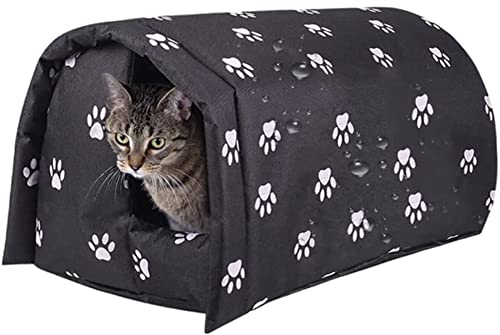 POFH Katzenhaus Outdoor Winterfest, Winter Warm Katzenhaus, Wasserdichtes Hundehaus Haustierkäfig, Haustierhaus Im Freien, Verdicktes Faltbares Katzenzelt (Color : Schwarz, Size : M:42x31x28cm)