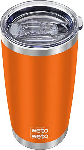 WETOWETO 20oz Insulated Stainless Steel Tumbler, Double Wall Vacuum Leak-proof Travel Coffee Mug, Powder Coated Water Cup (Orange, 1 Pack)