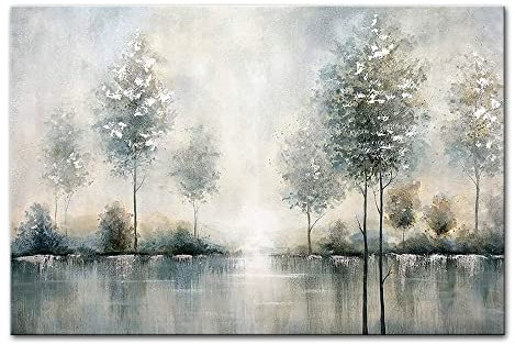 Mintura Arte Pintado a mano El Bosque Gris Cuadro Arte de pared Cuadro Sala de estar Lienzo Acrílico Decoración de oficina Pinturas al óleo sobre lienzo (80 x 120 cm Sin marco)