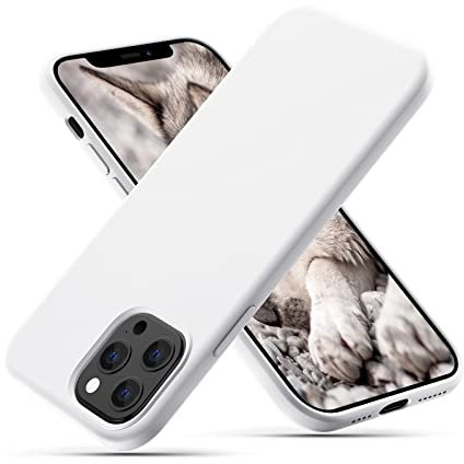 CALOOP Slim-Fit for iPhone 12 Pro Max Case,Skin Soft Liquid Silicone,Sturdy Shockproof Hard Frame Cover with Anti-Scratch Microfiber Lining,Robust Full Protection for Screen and Camera(White)