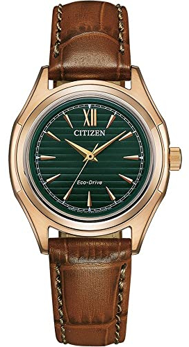 CITIZEN Damen Analog Japanisches Quarzwerk Uhr mit Leder Armband FE2113-16X, Grün
