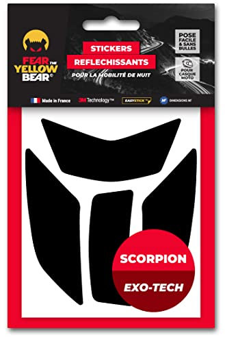 Fear The Yellow Bear© Easy Replica Scorpion Exo Tech™ Kit 4 adesivi riflettenti per casco moto 3M Technology (nero, SCORPION EXO TECH)