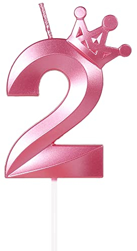Yiran Geburtstagskerze Zahlen 2, 8cm Rosa Geburtstagskerzen mit Krone, Kerze Geburtstag, Geburtstag Kerze, Tortendeko Geburtstag, Kuchendeko Geburtstag, Geburtstagskerzen für Geburtstagsdeko, Nummer 2