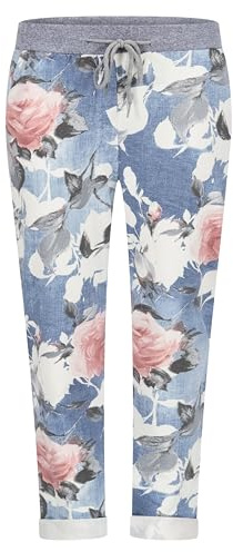 Mississhop 287 Damen Hose Cargohose Blumen Sweatpants Jogginghose Baumwolle Freizeithose Boyfriend Hellblau Rosa Model 37