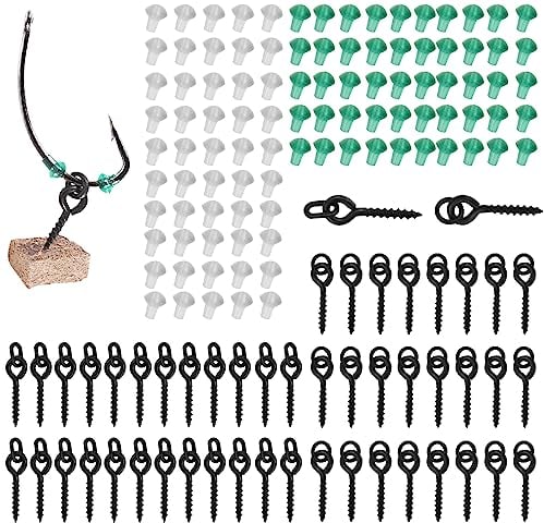 OTTYMO 100Pcs Hook Stops Rubber Shank Beads 50Pcs Fishing Bait Screws Carp Rig Ring Stops Bait Screw Rings Rubber Earring Stopper Ring Rotating Carp Fishing Accessories Hook Stops Carp for Fishing