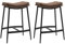 HOMCOM Breakfast Bar Stools Set of 2, Microfibre Upholstered Barstools, Industrial Bar Chairs with Curved Seat and Steel Frame for Dining Room, Kitchen, Brown