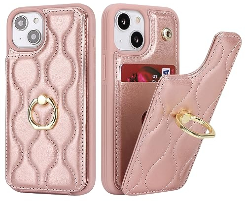 SailorTech iPhone 13 Mini Hülle mit Kartenhalter für Frauen, iPhone 13 Mini Handyhülle Ring-Ständer [Kartenfach] [Standfunktion] Niedliche und modische Tasche für iPhone 13 Mini-Roségold