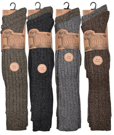 ShopMCR 3 Pairs Men's Knee High Lambs Wool Blend Socks Winter Thermal Soft Classic Chunky Heavy Duty Thick Knitted Breathable Premium Hiking Long Length Socks (6-11, 3 Pairs)