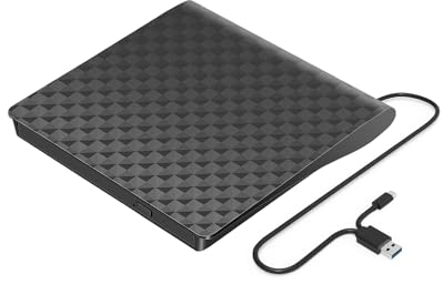 LMEN Masterizzatore CD Esterno, Lettore CD/DVD +/- RW Esterno per PC Portatile, Unità Esterna USB 3.0&Type C Ultra Slim per PC/Laptop/Windows 98/ME/ 2000/XP/Vista/7/8/10/11 Nero